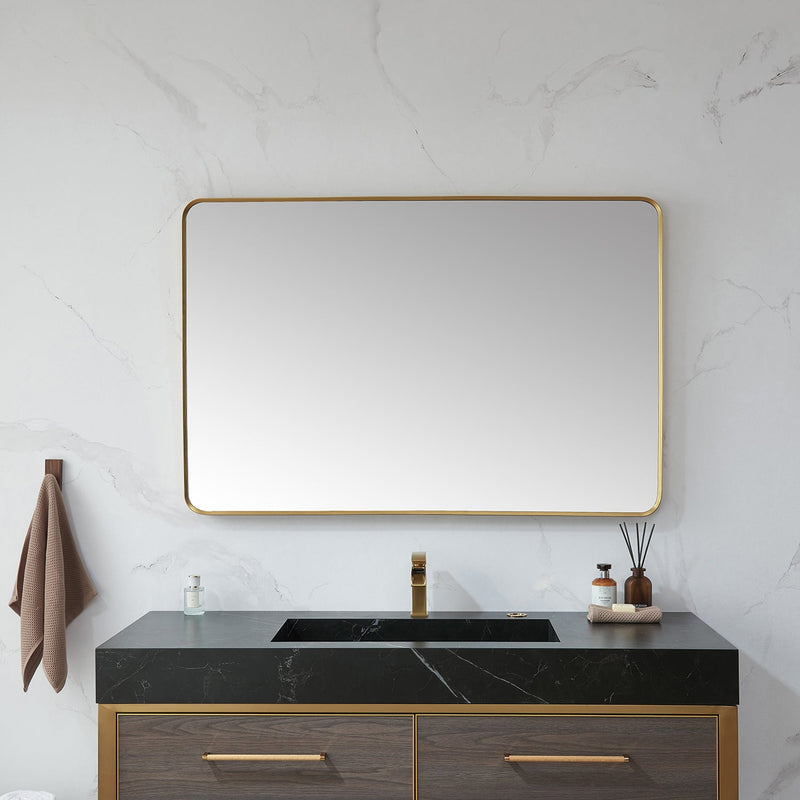 Vinnova 803248-MIR-BG Mutriku 48 in. W x 32 in. H Rectangle Metal Wall Mirror in Brushed Gold