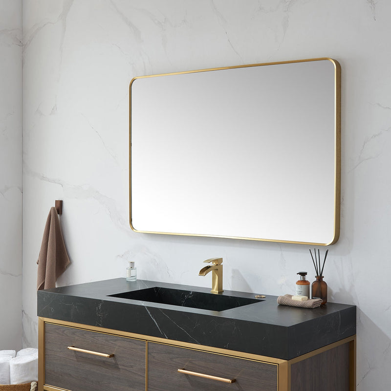 Vinnova 803248-MIR-BG Mutriku 48 in. W x 32 in. H Rectangle Metal Wall Mirror in Brushed Gold