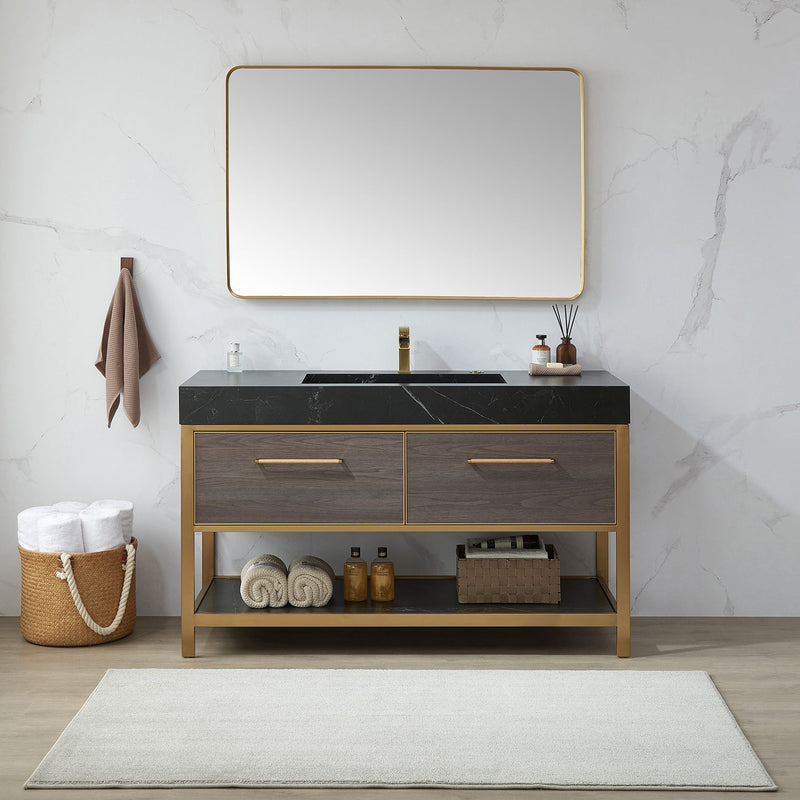 Vinnova 803248-MIR-BG Mutriku 48 in. W x 32 in. H Rectangle Metal Wall Mirror in Brushed Gold