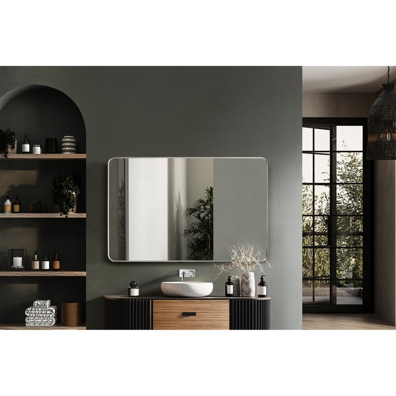 Vinnova 803248-MIR-SN Mutriku 48" W x 32" H Rectangle Metal Wall Mirror in Satin Nickel