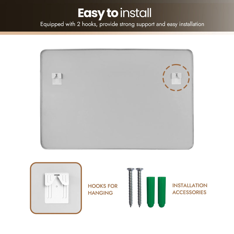 Vinnova 803248-MIR-SN Mutriku 48" W x 32" H Rectangle Metal Wall Mirror in Satin Nickel