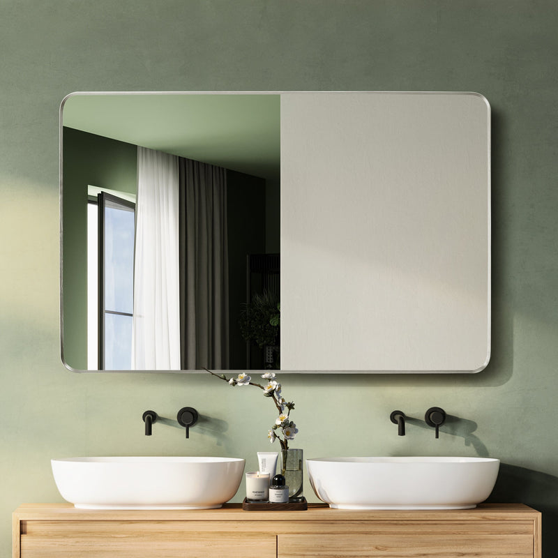 Vinnova 803248-MIR-SN Mutriku 48" W x 32" H Rectangle Metal Wall Mirror in Satin Nickel