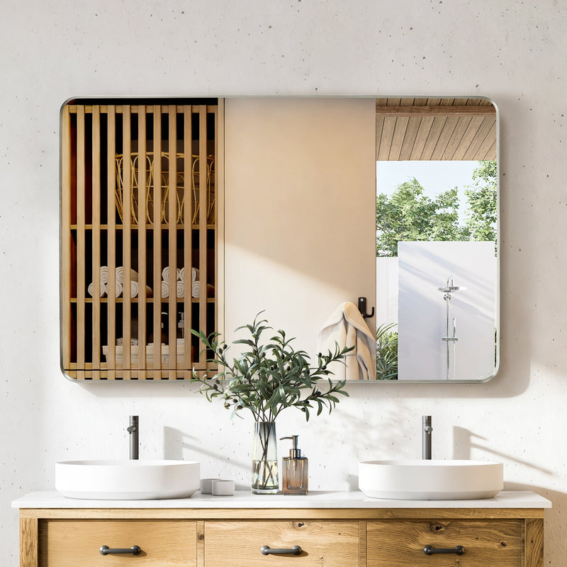 Vinnova 803248-MIR-SN Mutriku 48" W x 32" H Rectangle Metal Wall Mirror in Satin Nickel