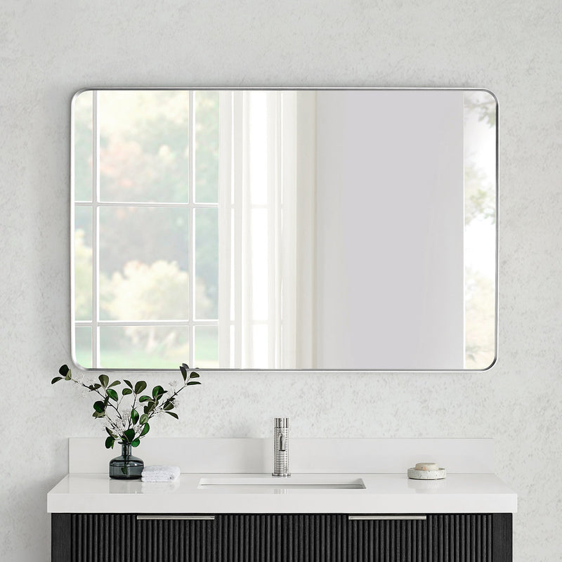 Vinnova 803248-MIR-SN Mutriku 48" W x 32" H Rectangle Metal Wall Mirror in Satin Nickel