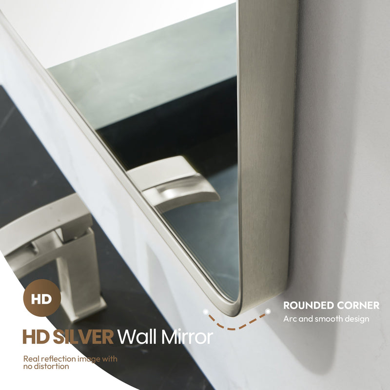 Vinnova 803248-MIR-SN Mutriku 48" W x 32" H Rectangle Metal Wall Mirror in Satin Nickel