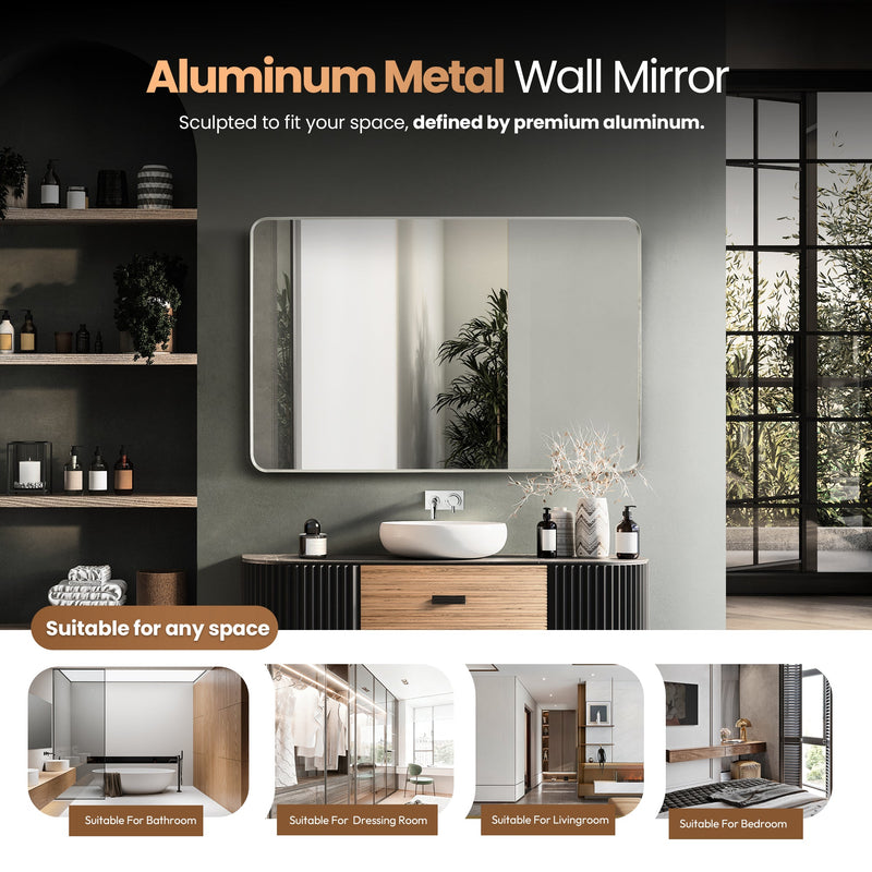 Vinnova 803248-MIR-SN Mutriku 48" W x 32" H Rectangle Metal Wall Mirror in Satin Nickel