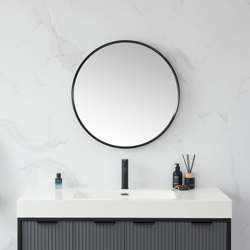 Vinnova 803328-MIR-BB Cascante 28 in. W x 28 in. H Round Metal Wall Mirror in Brushed Black