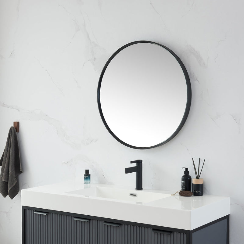 Vinnova 803328-MIR-BB Cascante 28 in. W x 28 in. H Round Metal Wall Mirror in Brushed Black