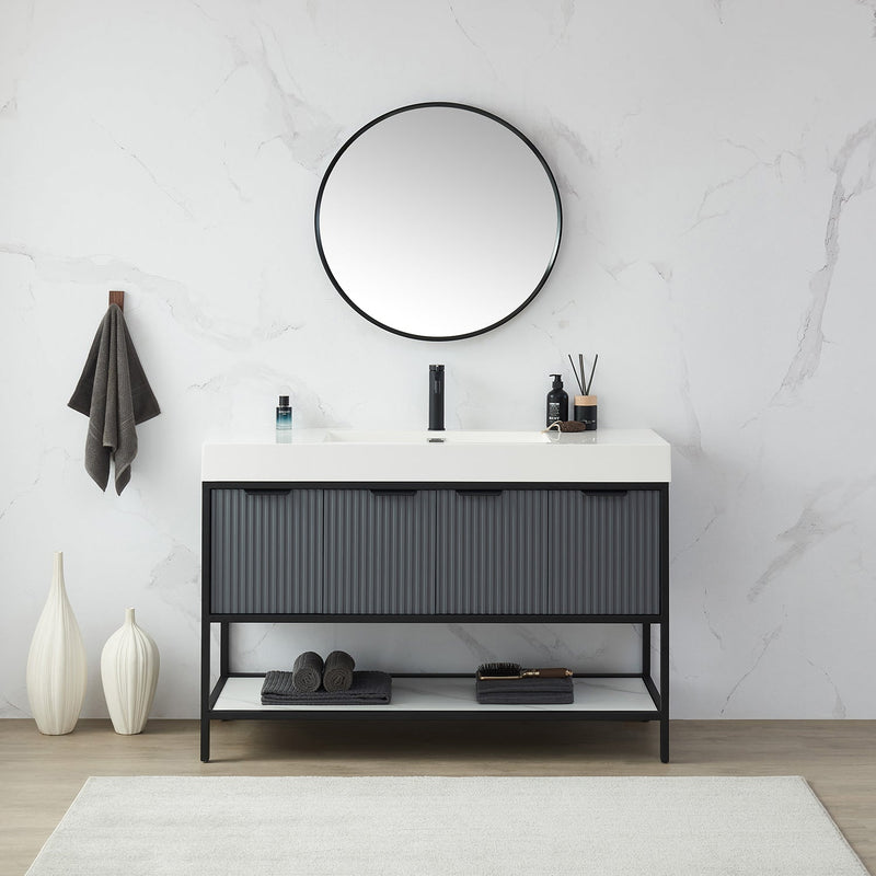Vinnova 803328-MIR-BB Cascante 28 in. W x 28 in. H Round Metal Wall Mirror in Brushed Black
