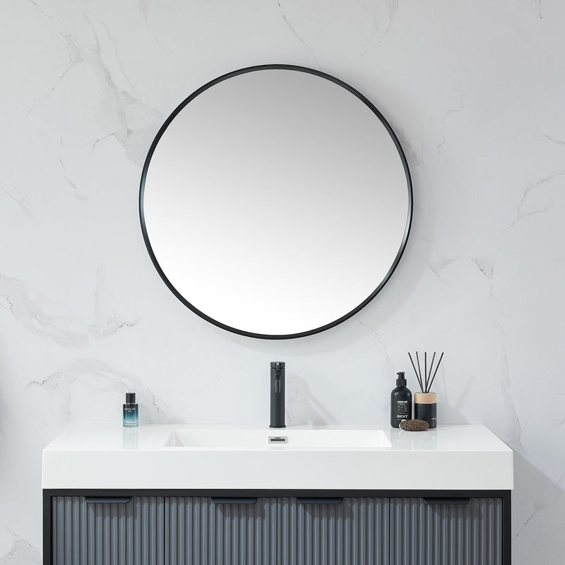 Vinnova 803332-MIR-BB Cascante 32 in. W x 32 in. H Round Metal Wall Mirror in Brushed Black