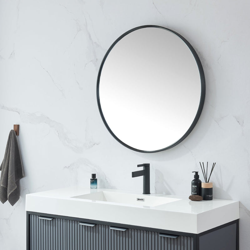 Vinnova 803332-MIR-BB Cascante 32 in. W x 32 in. H Round Metal Wall Mirror in Brushed Black