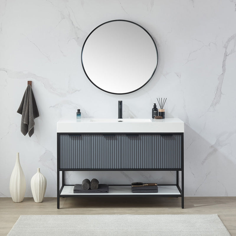 Vinnova 803332-MIR-BB Cascante 32 in. W x 32 in. H Round Metal Wall Mirror in Brushed Black