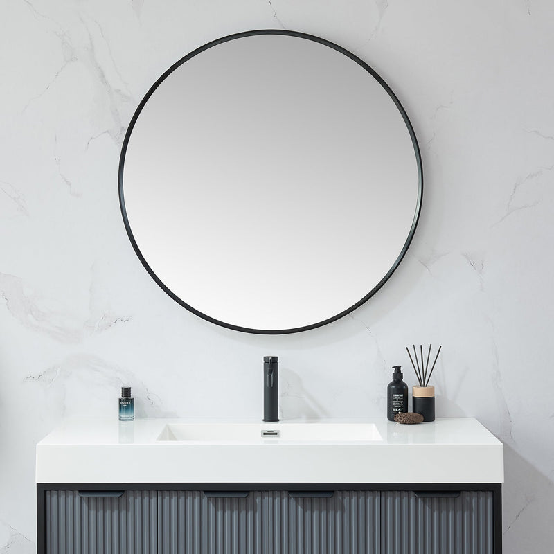 Vinnova 803336-MIR-BB Cascante 35.4 in. W x 35.4 in. H Round Metal Wall Mirror in Brushed Black