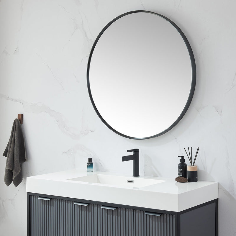 Vinnova 803336-MIR-BB Cascante 35.4 in. W x 35.4 in. H Round Metal Wall Mirror in Brushed Black