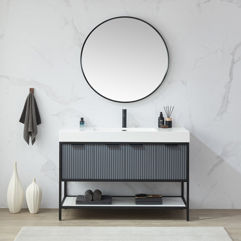 Vinnova 803336-MIR-BB Cascante 35.4 in. W x 35.4 in. H Round Metal Wall Mirror in Brushed Black