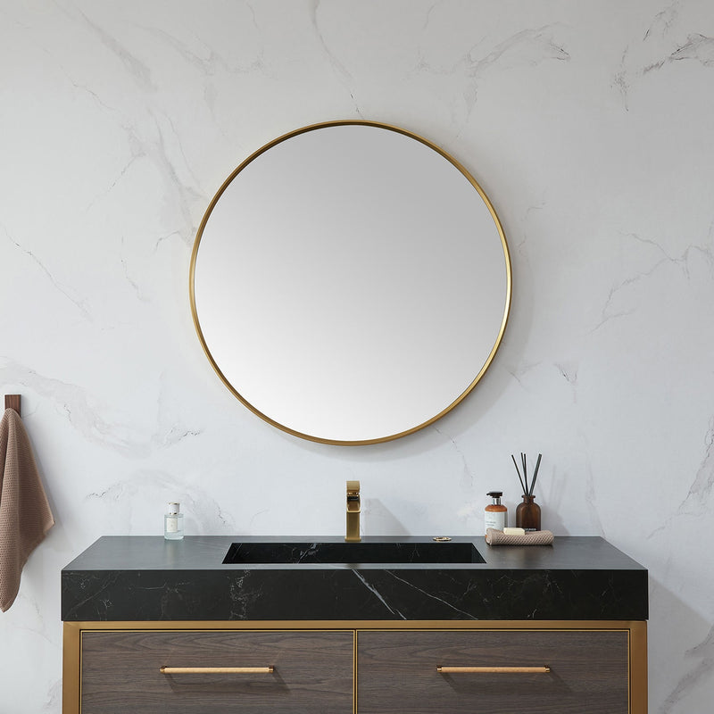 Vinnova 803336-MIR-BG Cascante 35.4 in. W x 35.4 in. H Round Metal Wall Mirror in Brushed  Gold