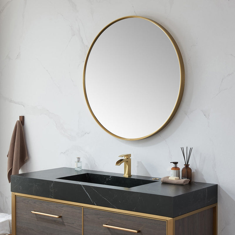Vinnova 803336-MIR-BG Cascante 35.4 in. W x 35.4 in. H Round Metal Wall Mirror in Brushed  Gold