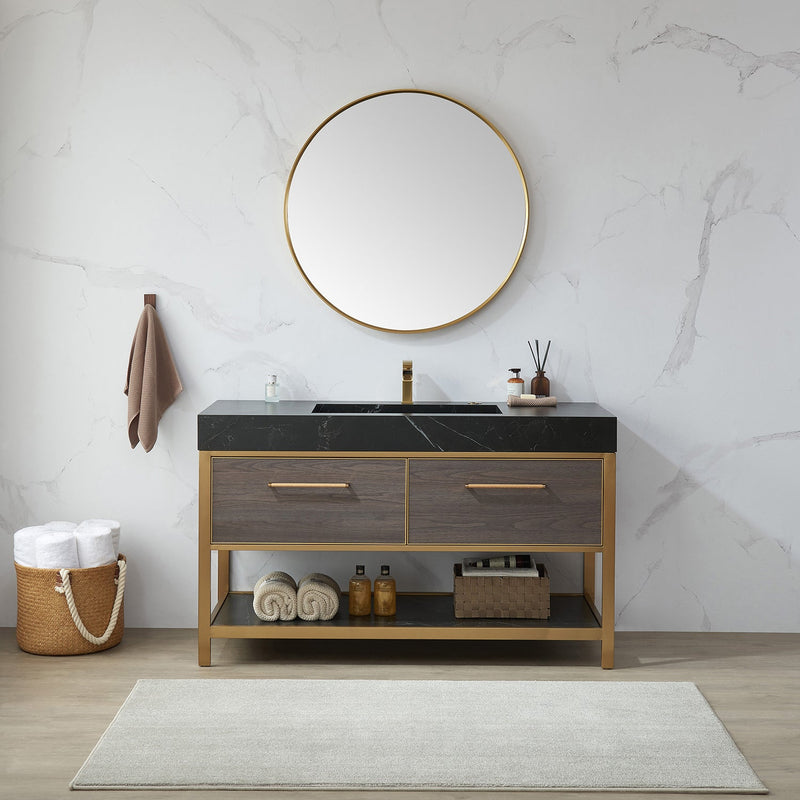 Vinnova 803336-MIR-BG Cascante 35.4 in. W x 35.4 in. H Round Metal Wall Mirror in Brushed  Gold