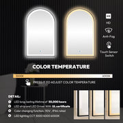 Vinnova 803624-LED-BG Estartit 24 in. W x 40 in. H Arch Aluminum Framed LED Wall Mirror in Brushed Gold - view 7