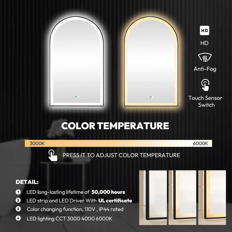 Vinnova 803624-LED-BG Estartit 24 in. W x 40 in. H Arch Aluminum Framed LED Wall Mirror in Brushed Gold - view 7