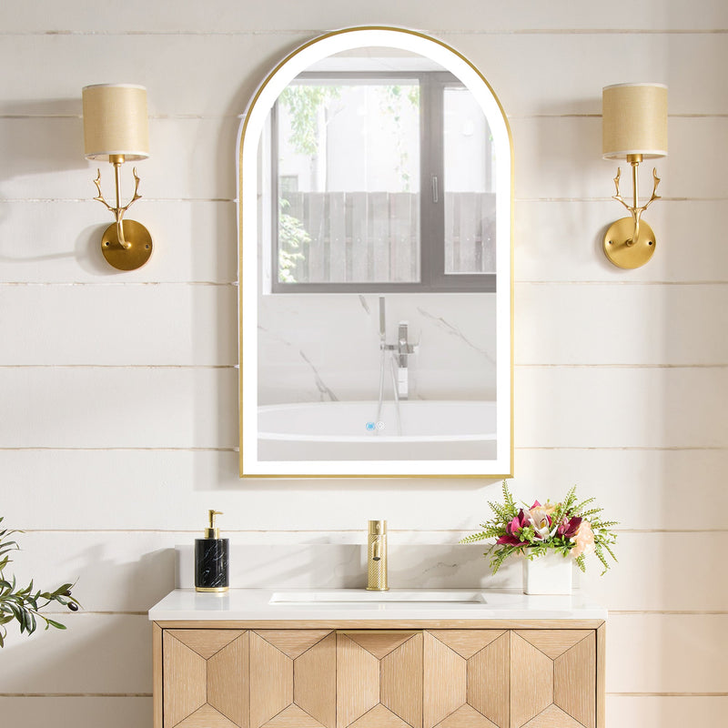Vinnova 803624-LED-BG Estartit 24 in. W x 40 in. H Arch Aluminum Framed LED Wall Mirror in Brushed Gold - view 2