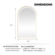Vinnova 803624-LED-BG Estartit 24 in. W x 40 in. H Arch Aluminum Framed LED Wall Mirror in Brushed Gold - view 11