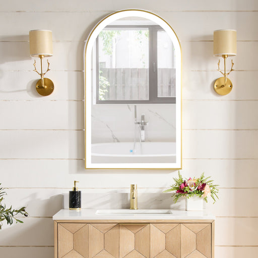 Vinnova 803624-LED-BG Estartit 24 in. W x 40 in. H Arch Aluminum Framed LED Wall Mirror in Brushed Gold - view 2