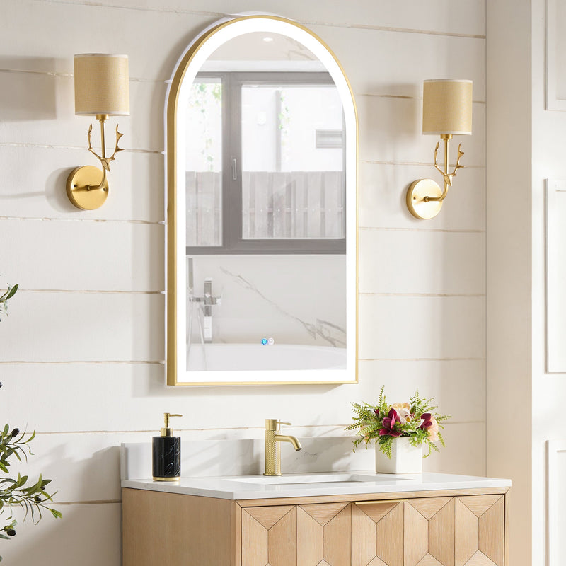 Vinnova 803624-LED-BG Estartit 24 in. W x 40 in. H Arch Aluminum Framed LED Wall Mirror in Brushed Gold - view 6