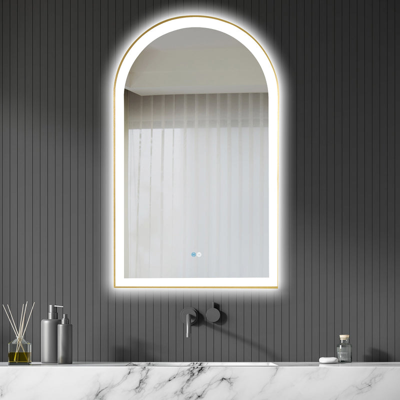 Vinnova 803624-LED-BG Estartit 24 in. W x 40 in. H Arch Aluminum Framed LED Wall Mirror in Brushed Gold - view 4