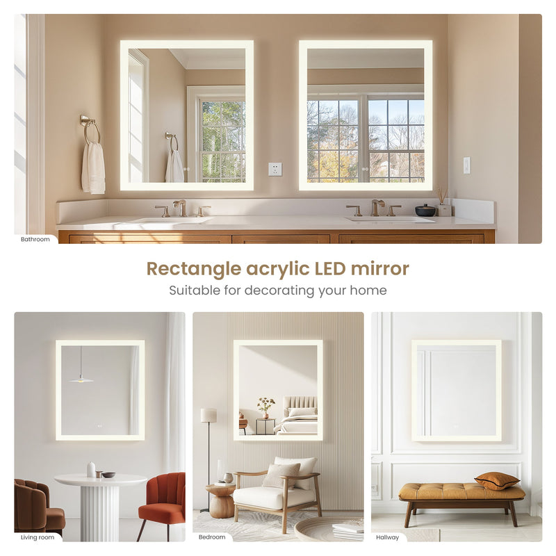 Vinnova 803732R-LED-AC Beijing 32" W x 36" H Rectangular Acrylic Frameless LED Wall Mount Bathroom Vanity Mirror