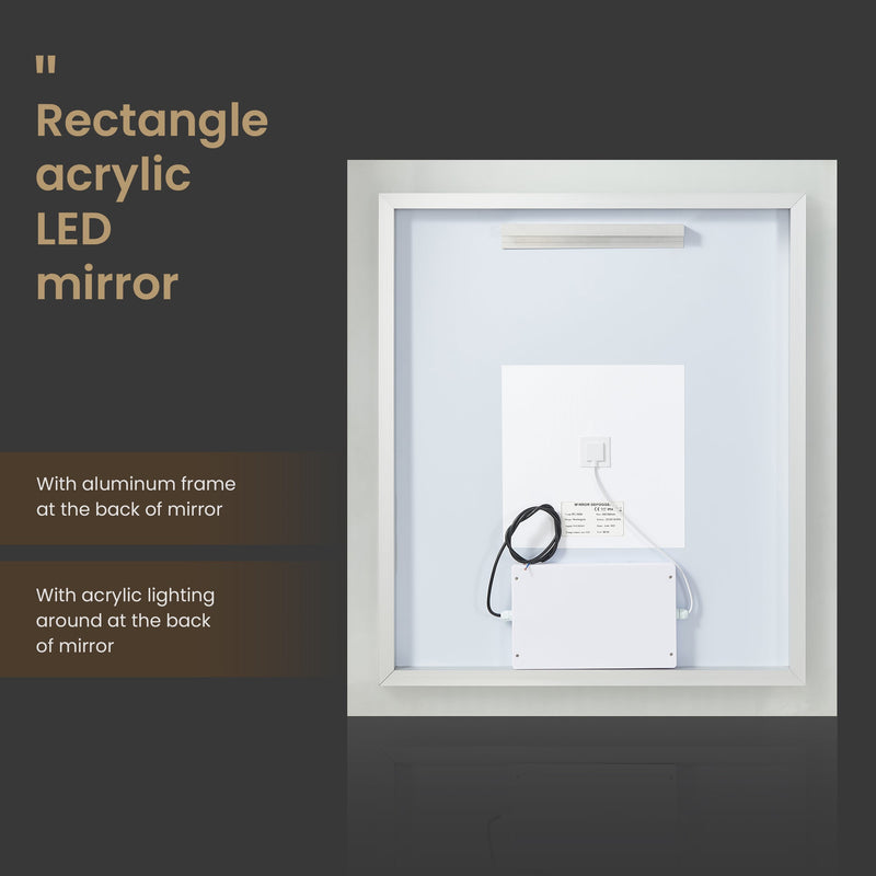 Vinnova 803732R-LED-AC Beijing 32" W x 36" H Rectangular Acrylic Frameless LED Wall Mount Bathroom Vanity Mirror