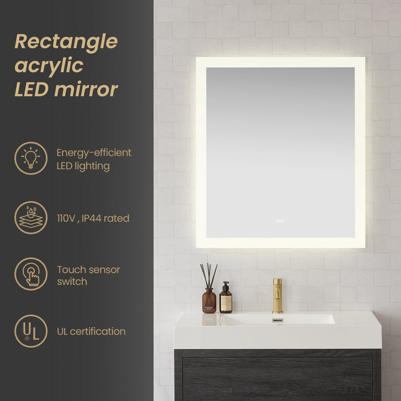 Vinnova 803732R-LED-AC Beijing 32" W x 36" H Rectangular Acrylic Frameless LED Wall Mount Bathroom Vanity Mirror
