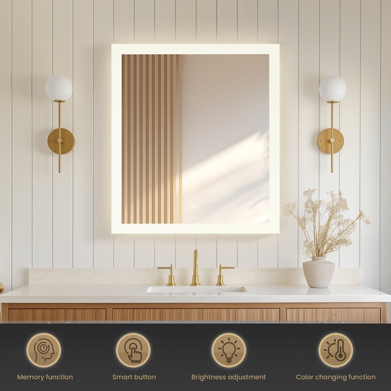 Vinnova 803732R-LED-AC Beijing 32" W x 36" H Rectangular Acrylic Frameless LED Wall Mount Bathroom Vanity Mirror