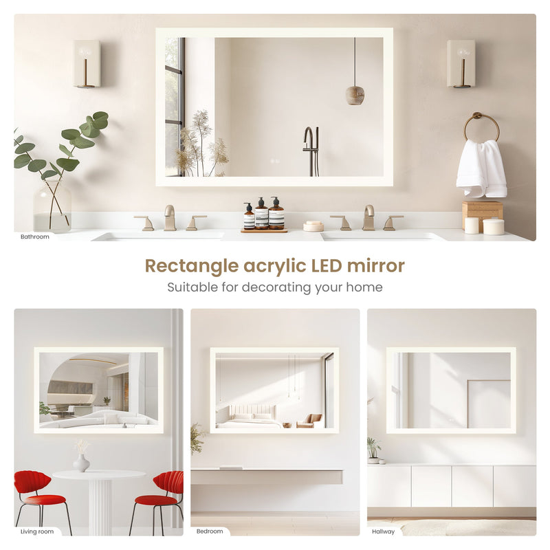 Vinnova 803748R-LED-AC Beijing 48" W x 32" H Rectangular Acrylic Frameless LED Wall Mount Bathroom Vanity Mirror