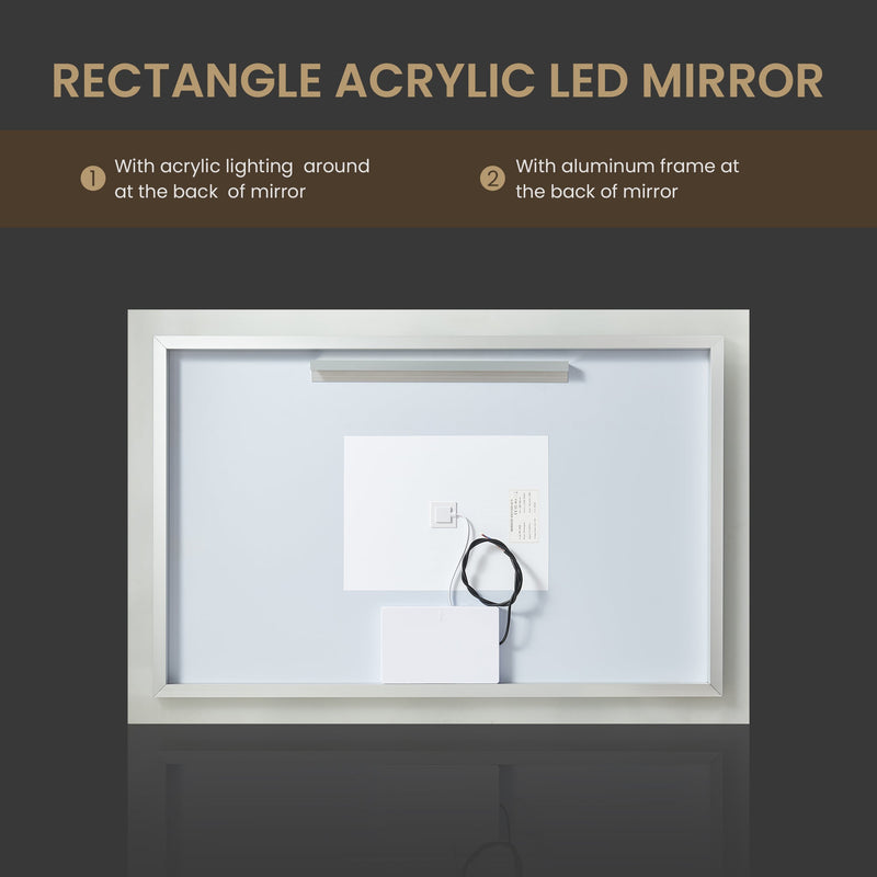 Vinnova 803748R-LED-AC Beijing 48" W x 32" H Rectangular Acrylic Frameless LED Wall Mount Bathroom Vanity Mirror