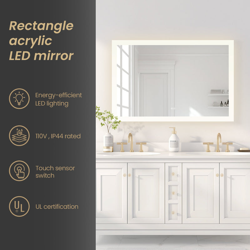 Vinnova 803748R-LED-AC Beijing 48" W x 32" H Rectangular Acrylic Frameless LED Wall Mount Bathroom Vanity Mirror