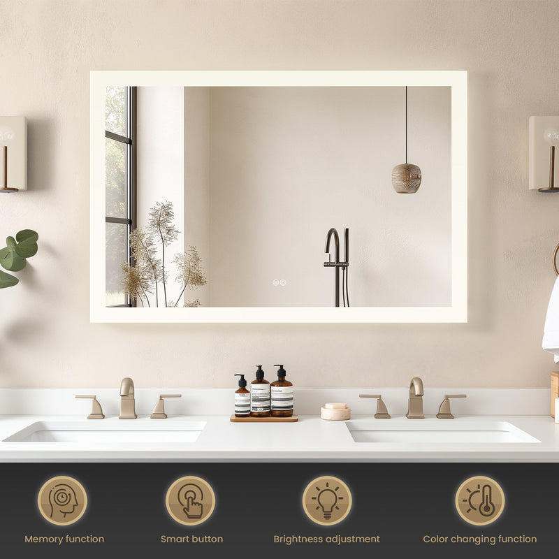 Vinnova 803748R-LED-AC Beijing 48" W x 32" H Rectangular Acrylic Frameless LED Wall Mount Bathroom Vanity Mirror