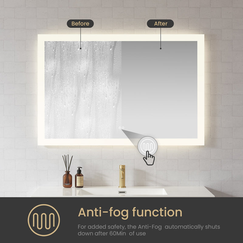 Vinnova 803748R-LED-AC Beijing 48" W x 32" H Rectangular Acrylic Frameless LED Wall Mount Bathroom Vanity Mirror