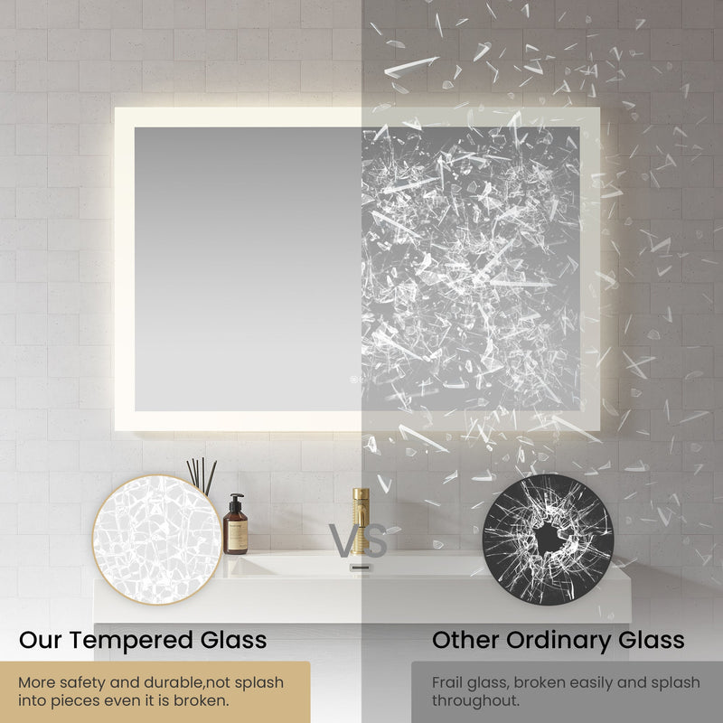 Vinnova 803748R-LED-AC Beijing 48" W x 32" H Rectangular Acrylic Frameless LED Wall Mount Bathroom Vanity Mirror