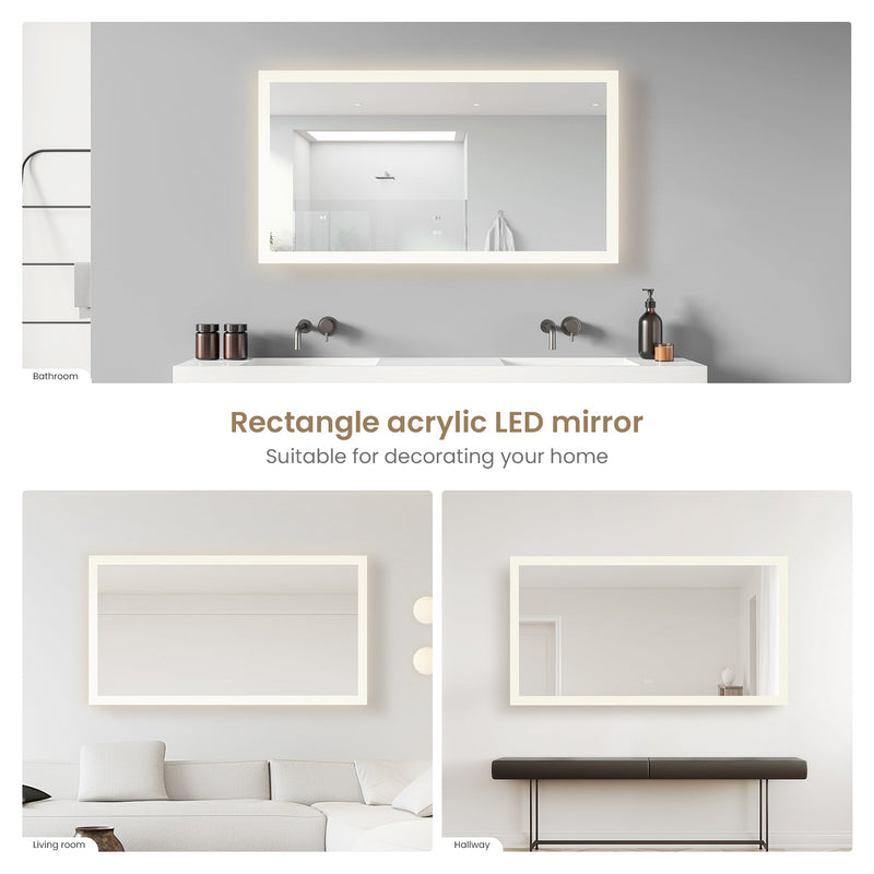 Vinnova 803760R-LED-AC Beijing 60" W x 32" H Rectangular Acrylic Frameless LED Wall Mount Bathroom Vanity Mirror