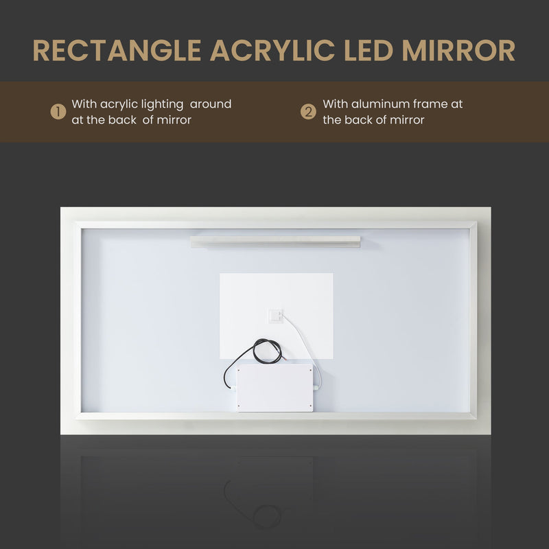 Vinnova 803760R-LED-AC Beijing 60" W x 32" H Rectangular Acrylic Frameless LED Wall Mount Bathroom Vanity Mirror