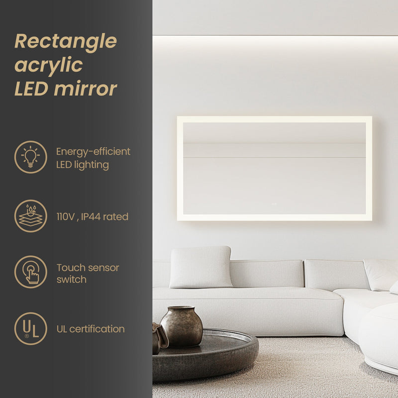 Vinnova 803760R-LED-AC Beijing 60" W x 32" H Rectangular Acrylic Frameless LED Wall Mount Bathroom Vanity Mirror