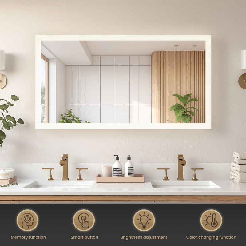 Vinnova 803760R-LED-AC Beijing 60" W x 32" H Rectangular Acrylic Frameless LED Wall Mount Bathroom Vanity Mirror