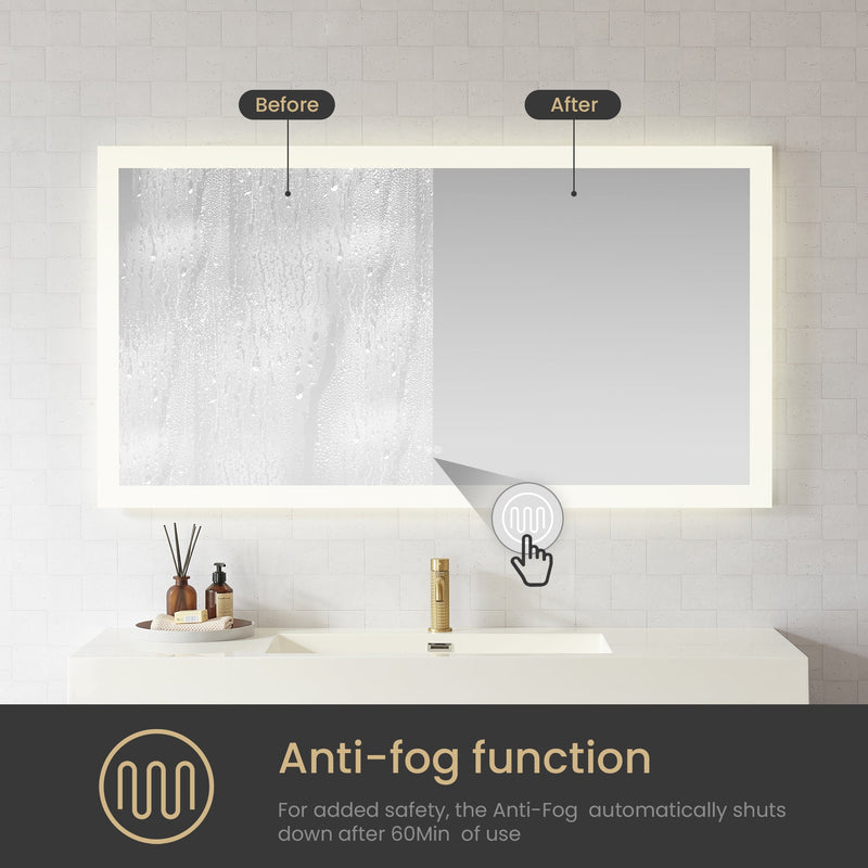 Vinnova 803760R-LED-AC Beijing 60" W x 32" H Rectangular Acrylic Frameless LED Wall Mount Bathroom Vanity Mirror