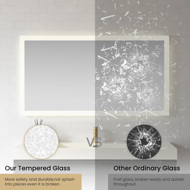 Vinnova 803760R-LED-AC Beijing 60" W x 32" H Rectangular Acrylic Frameless LED Wall Mount Bathroom Vanity Mirror