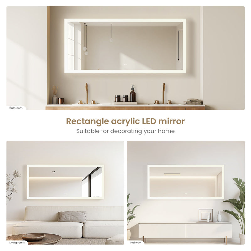 Vinnova 803772R-LED-ACBeijing 72" W x 32" H Rectangular Acrylic Frameless LED Wall Mount Bathroom Vanity Mirror