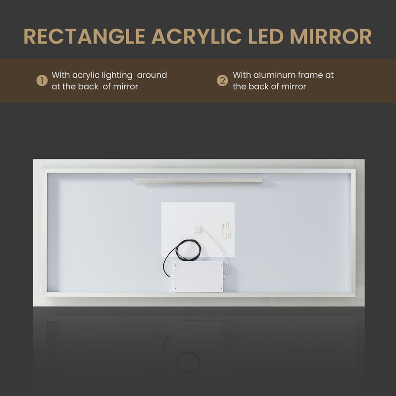 Vinnova 803772R-LED-ACBeijing 72" W x 32" H Rectangular Acrylic Frameless LED Wall Mount Bathroom Vanity Mirror