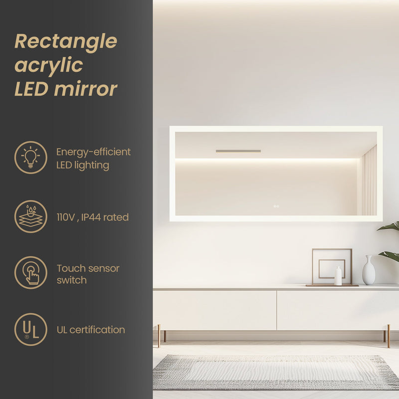 Vinnova 803772R-LED-ACBeijing 72" W x 32" H Rectangular Acrylic Frameless LED Wall Mount Bathroom Vanity Mirror