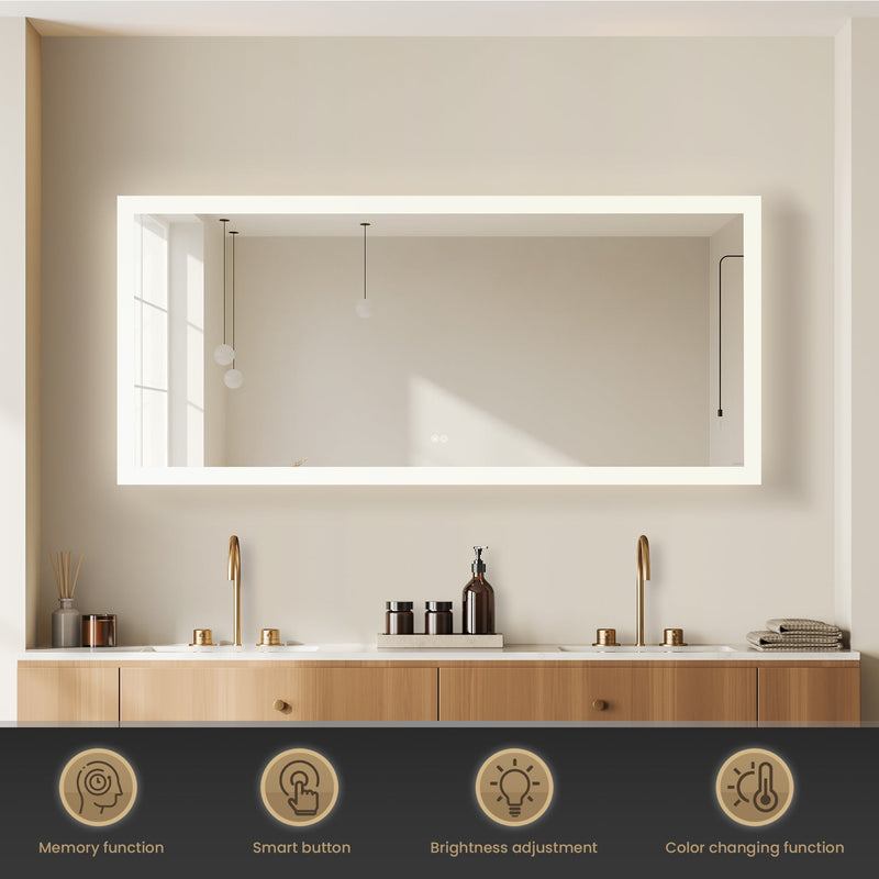 Vinnova 803772R-LED-ACBeijing 72" W x 32" H Rectangular Acrylic Frameless LED Wall Mount Bathroom Vanity Mirror