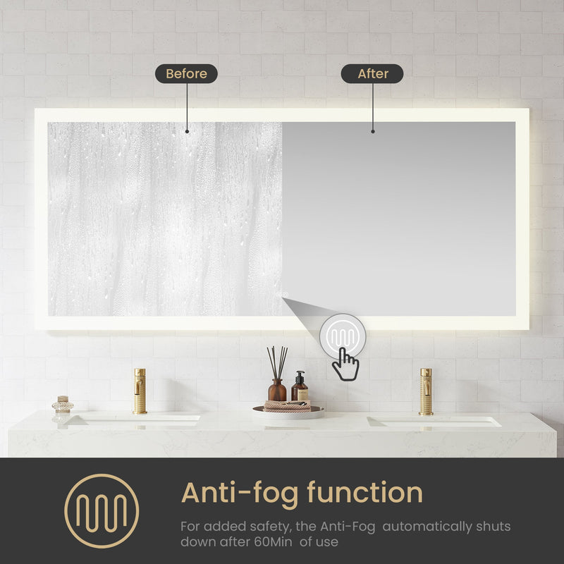 Vinnova 803772R-LED-ACBeijing 72" W x 32" H Rectangular Acrylic Frameless LED Wall Mount Bathroom Vanity Mirror